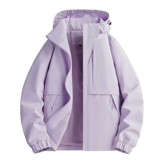 AherBiu Plus Size Windbreaker Jacket Women Waterproof Lightweight Hooded Outdoor Coat Winter Casual Hiking Raincoat