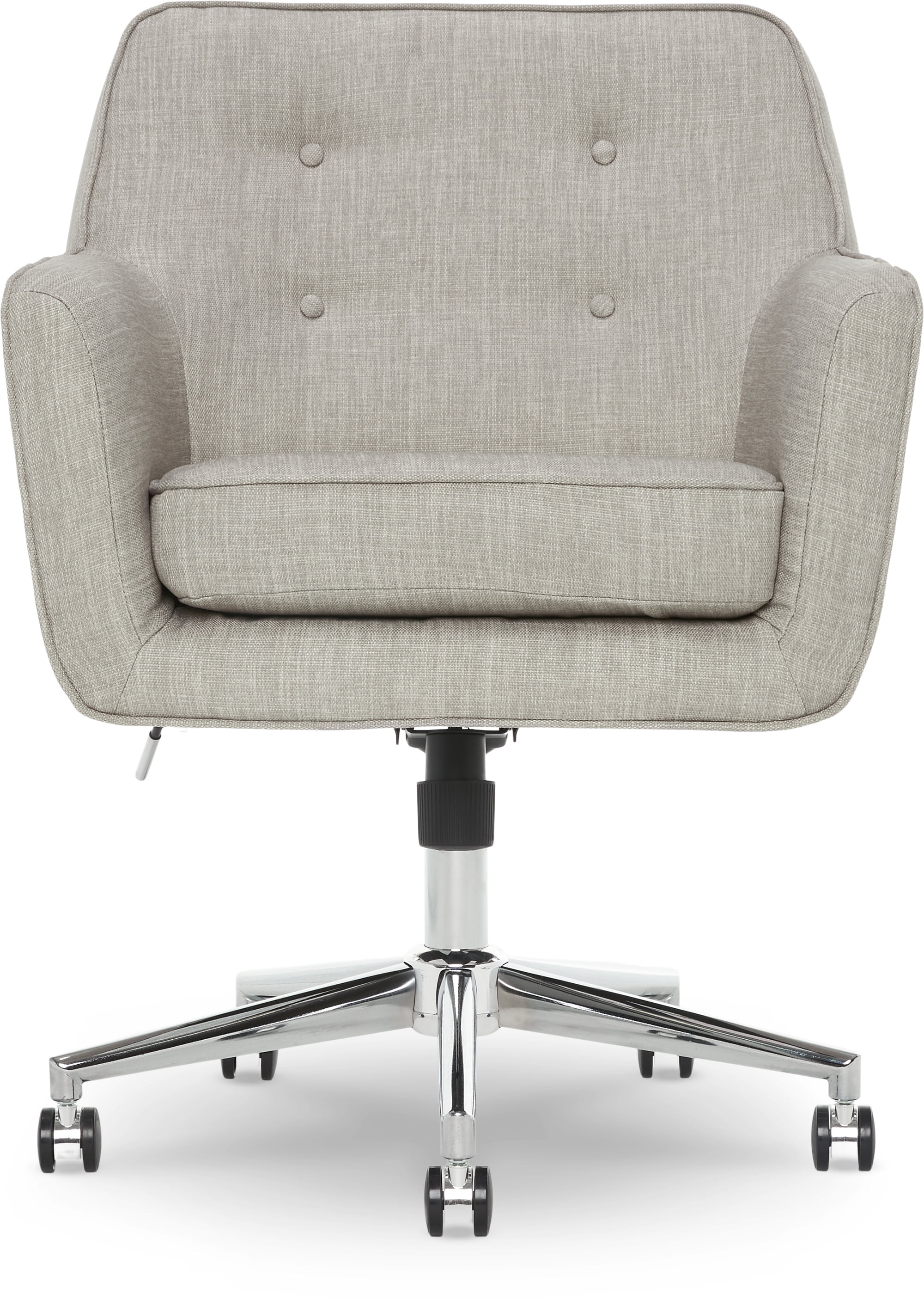 Serta Ashland Home Office Desk Chair with Button Tufted Mid-Back, Memory Foam Cushion and Padded Arms, Modern Vanity Armchair with Wheels for Bedroom, Chrome Metal Base, Light Gray