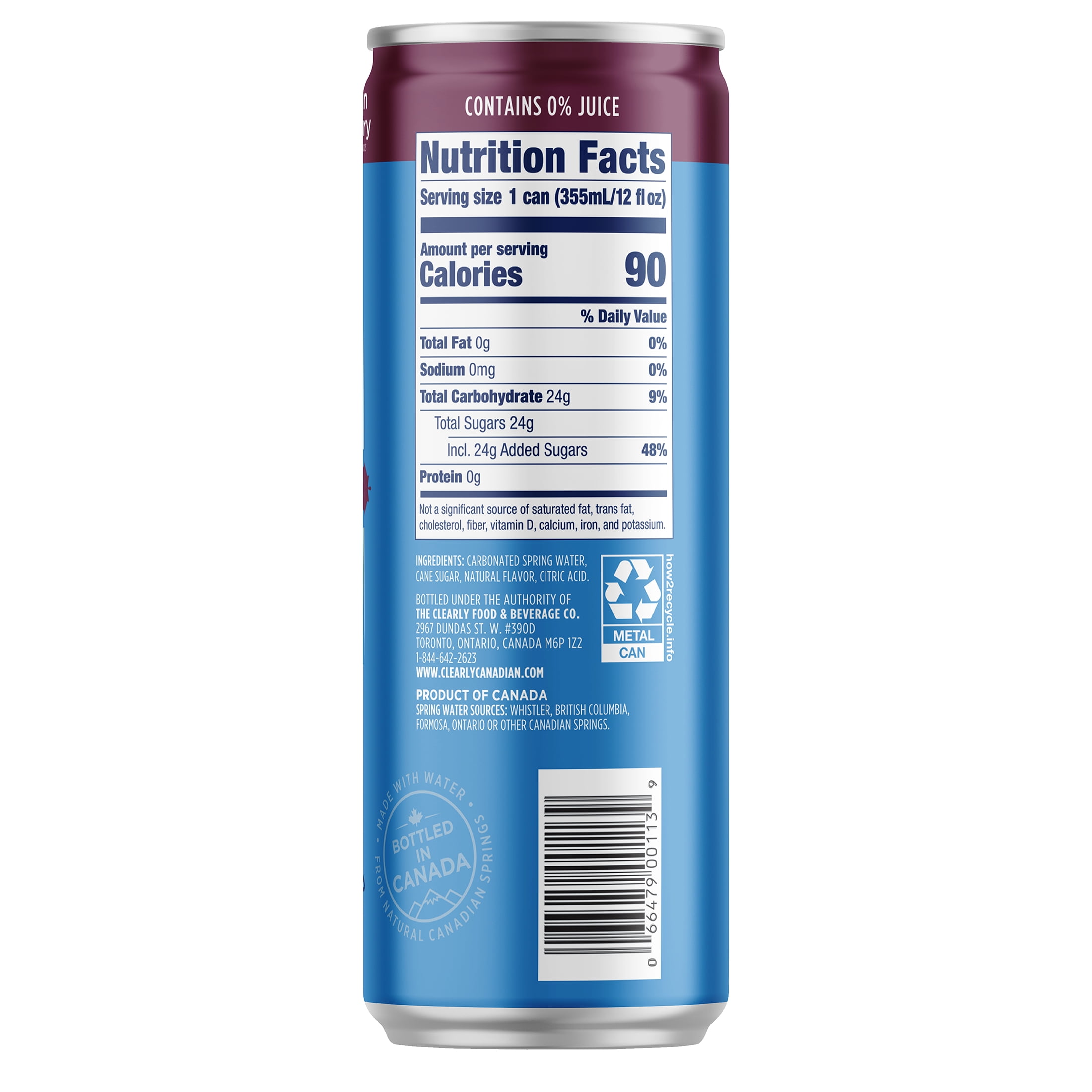 Clearly Canadian Mountain Blackberry Sparkling water, 24-Pack, 12 oz Cans