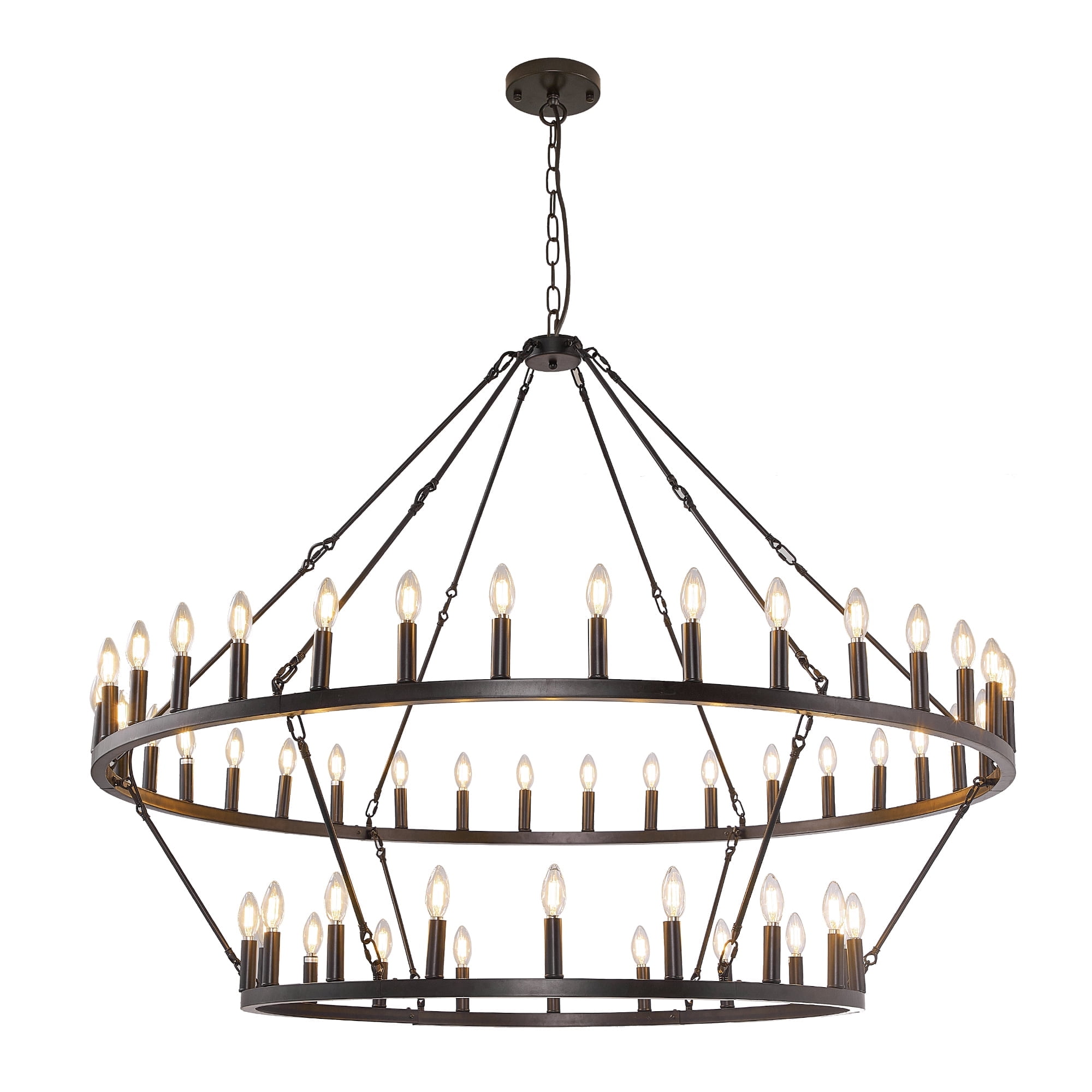 LovingAHome Wagon Wheel 54-Light 2-Tier Farmhouse Iron Powder Coating Corded Electric Chandelier