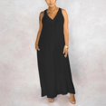 thumbnail image 2 of Gibobby Pantalones cortos Europa y los Estados Unidos Moda para mujer Color sólido Casual Primavera y verano Ligero y suelto Mono de pierna ancha Pantalones Botón de pierna(Negro， XXL), 2 of 5