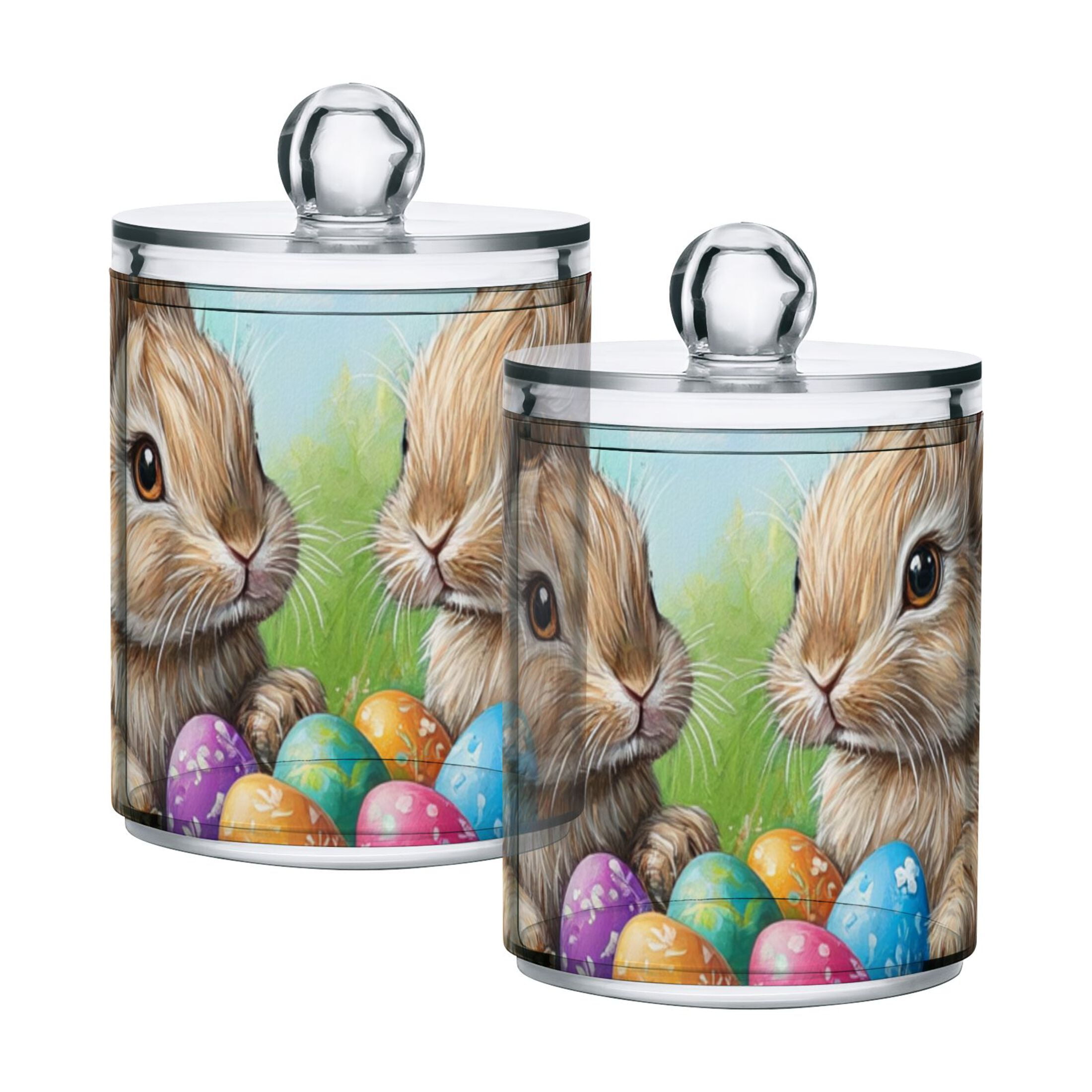 Ckdifva Easter Eggs and Rabbits Storage Jar with Lid Acrylic Organization Storage Containers Set of 4