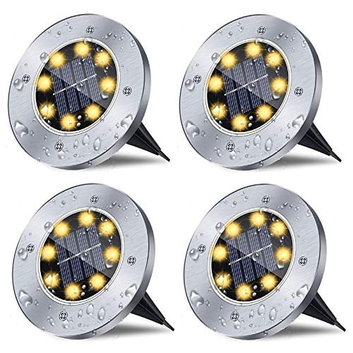 Rayolon Solar Ground Lights, Waterproof Solar Garden Lights, Upgraded Outdoor Garden Waterproof Bright in-Ground Lights, Landscape Lights for Pathway,Yard,Deck,Lawn,Patio,Walkway (4 Pack Warm Light)