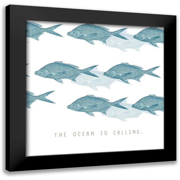 JMB Designs 12x12 Black Modern Framed Museum Art Print Titled - Ocean is Calling