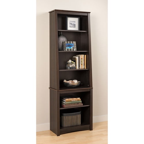 Prepac 6-Shelf Slant Back Bookcase, Espresso