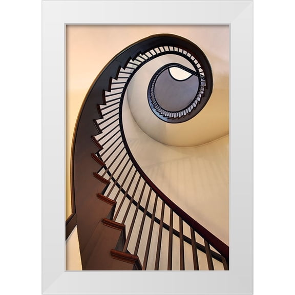 Jones, Adam 11x14 White Modern Wood Framed Museum Art Print Titled - Spiral stairway-Shaker Village of Pleasant Hill-Kentucky