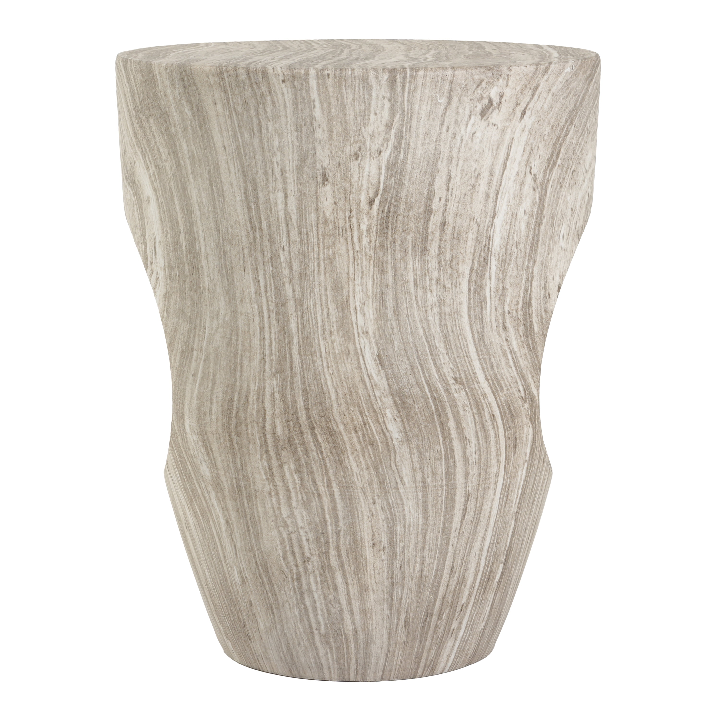Round MGO Side Table 14.96 Inch, Faux Marble Outdoor Garden Stool and Indoor End Table, No Assembly Required, Gray Marble