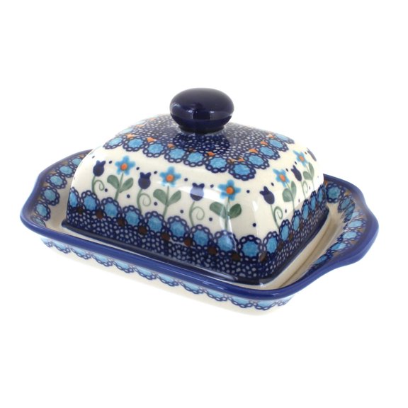 Blue Rose Polish Pottery Savannah Square Butter Dish