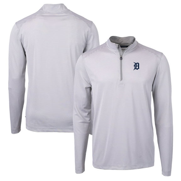 Men's Cutter & Buck Gray/White Detroit Tigers Virtue Eco Pique Micro Stripe Recycled Quarter-Zip Pullover Top