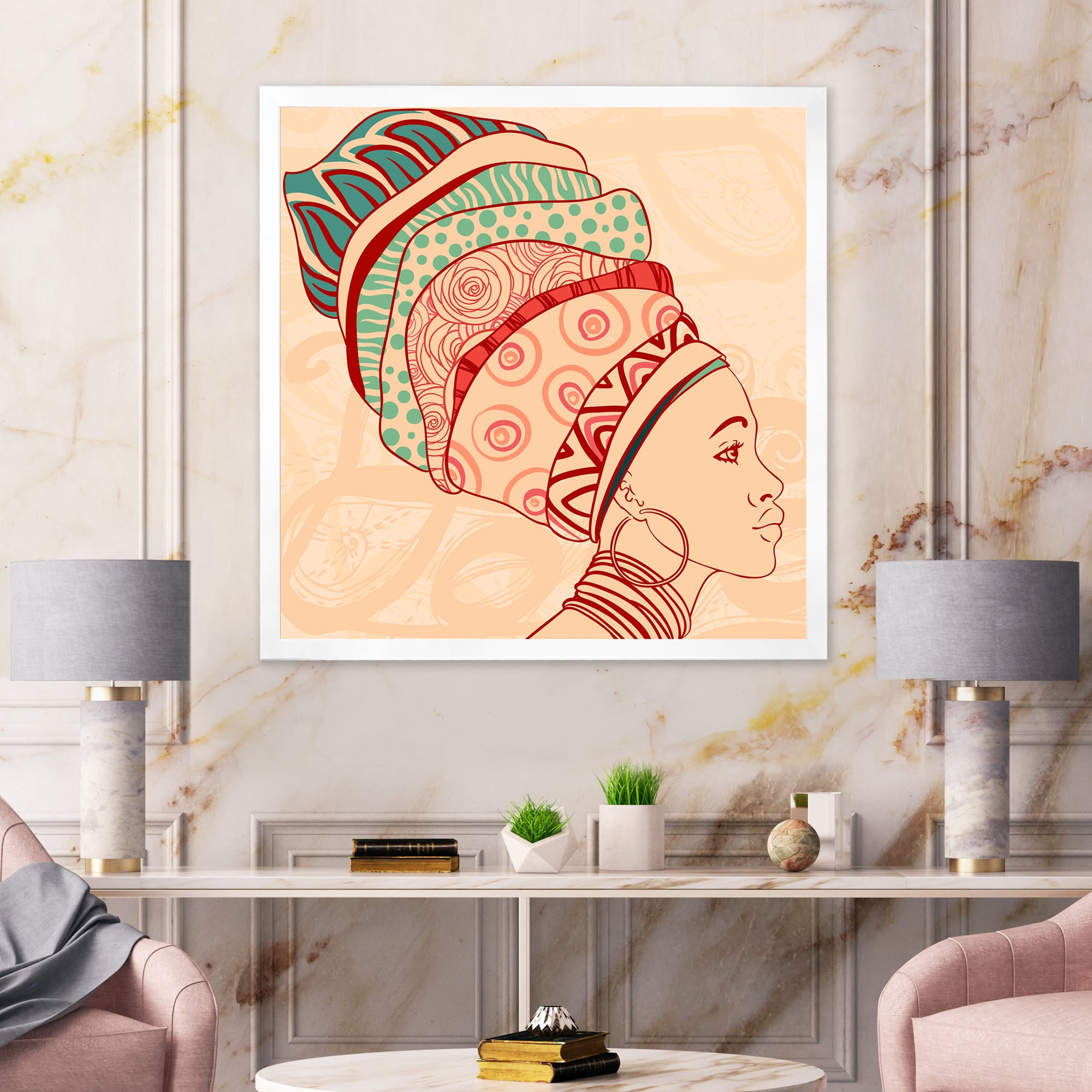 Designart 'African American Woman Portrait with Turban II' Modern Framed Art Print