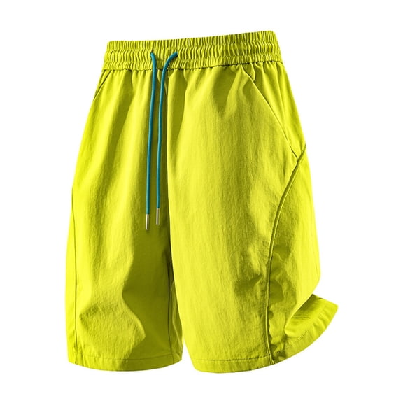 Besolor Workout Shorts for Men Wide Leg Drawstring Elastic Waist Quick Dry Breathable Athletic Hiking Shorts with Pockets(X-Large,Yellow)