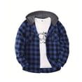 thumbnail image 5 of Bysome Men Hoodies Plaid Print Long Sleeve Hooded Tees Autumn Thermal Men Hoodie Size L Blue, 5 of 8