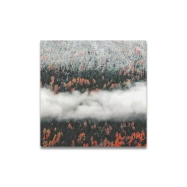 Set of 4 Misty Autumn Forest Oil Paintings 16x16 Inch Hand-Painted Canvas Wall Art for Living Room Bedroom Decor with Warm Tones and Modern Style, Ready to Hang, Perfect for Home or Office Space