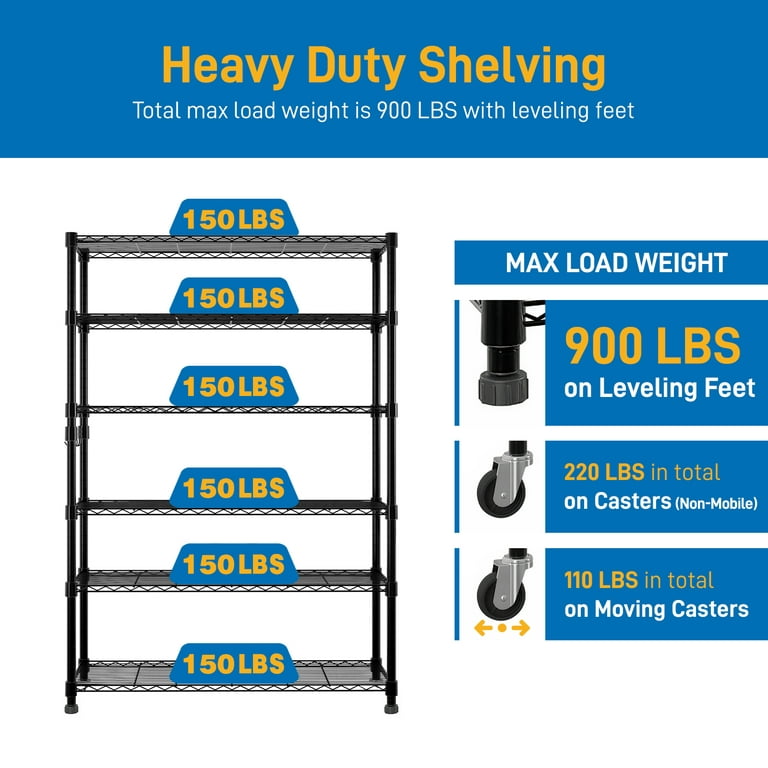 Ktaxon 6 Tier Wire Shelving with Wheels, 46