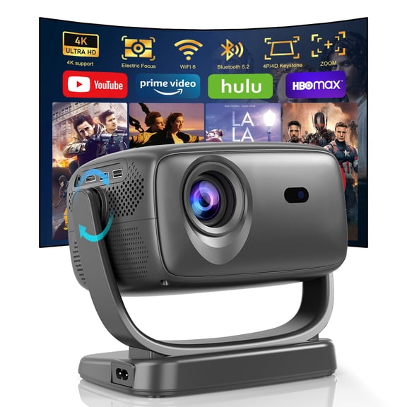 4K Smart Projector, Supports 5G WiFi and Bluetooth,Portable Projector,1080P Indoor,Outdoor Movie Projector,Maximum Projection Size of 220 Inches,Compatible with IPhone,Android,Laptops,Black