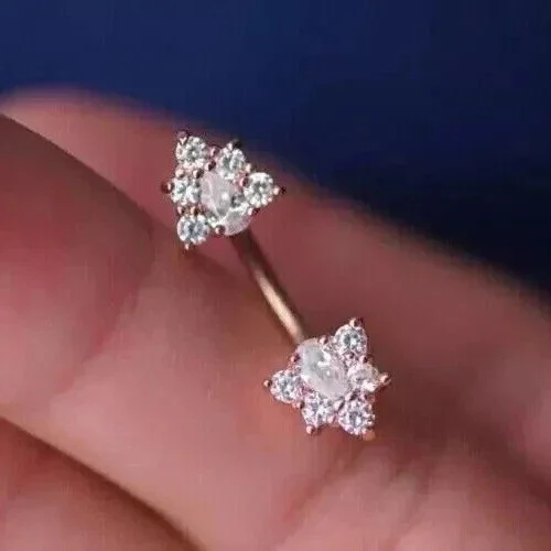 2Ct Pear Cut Simulated Diamond Women's Belly Button Ring 14K Rose Gold Plated 925 Sterling Silver