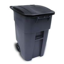 Rubbermaid Commercial Products BRUTE Roll-Out Trash Can with Lid, Square, 50 Gallon, Gray