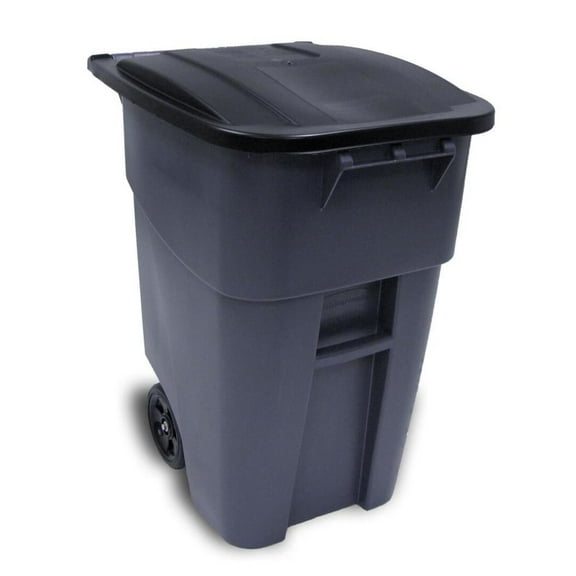 Rubbermaid Commercial Products BRUTE Roll-Out Trash Can with Lid, Square, 50 Gallon, Gray