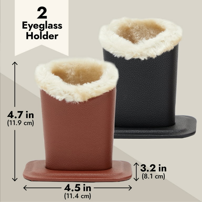 Pack of 2 Eyeglass Holders - Eyeglass Stands with Soft Plush Lining - Eyeglass Holder Stands, 4.5 x 4.7 x 3.2 Inches, Black, Brown