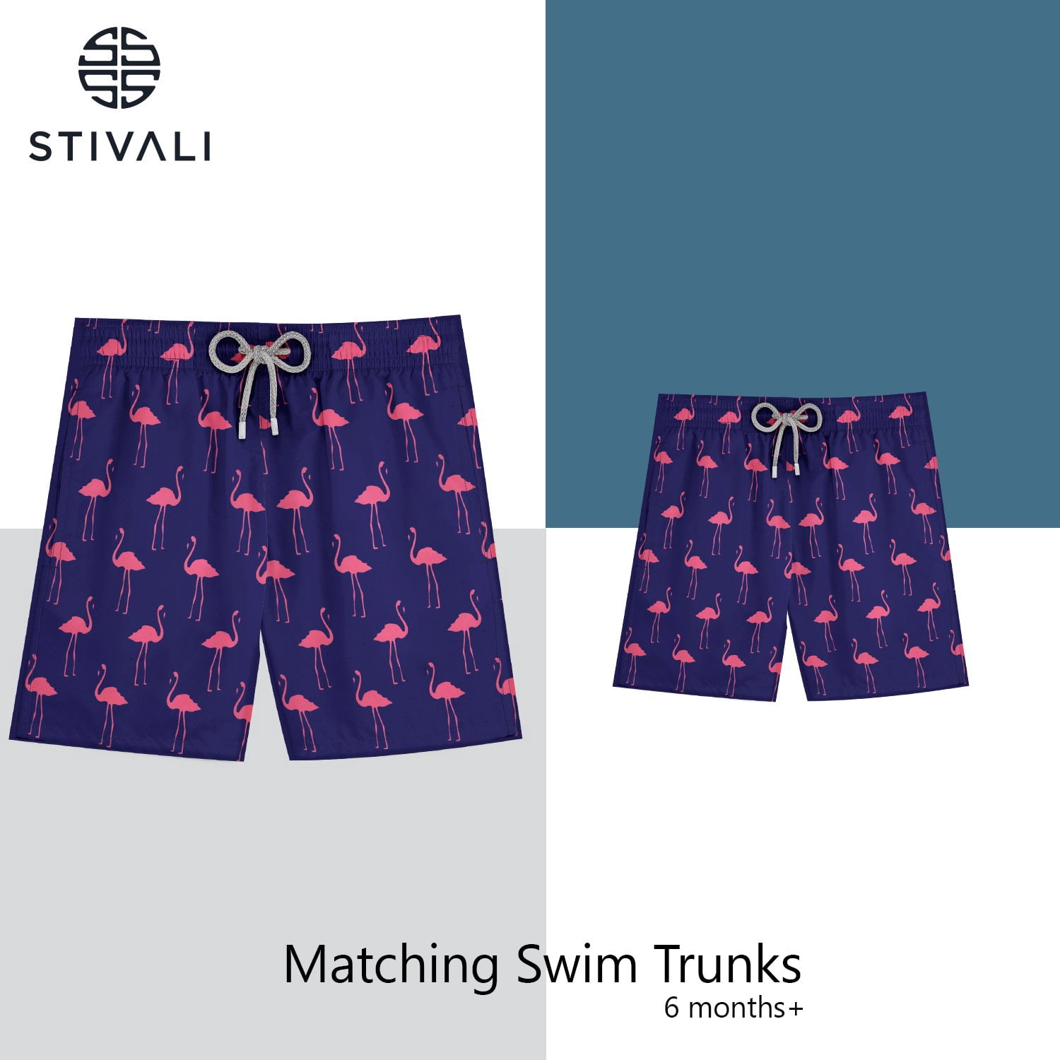 STIVALI Father and Son Matching Swim Trunks (Men - Medium, Blue)