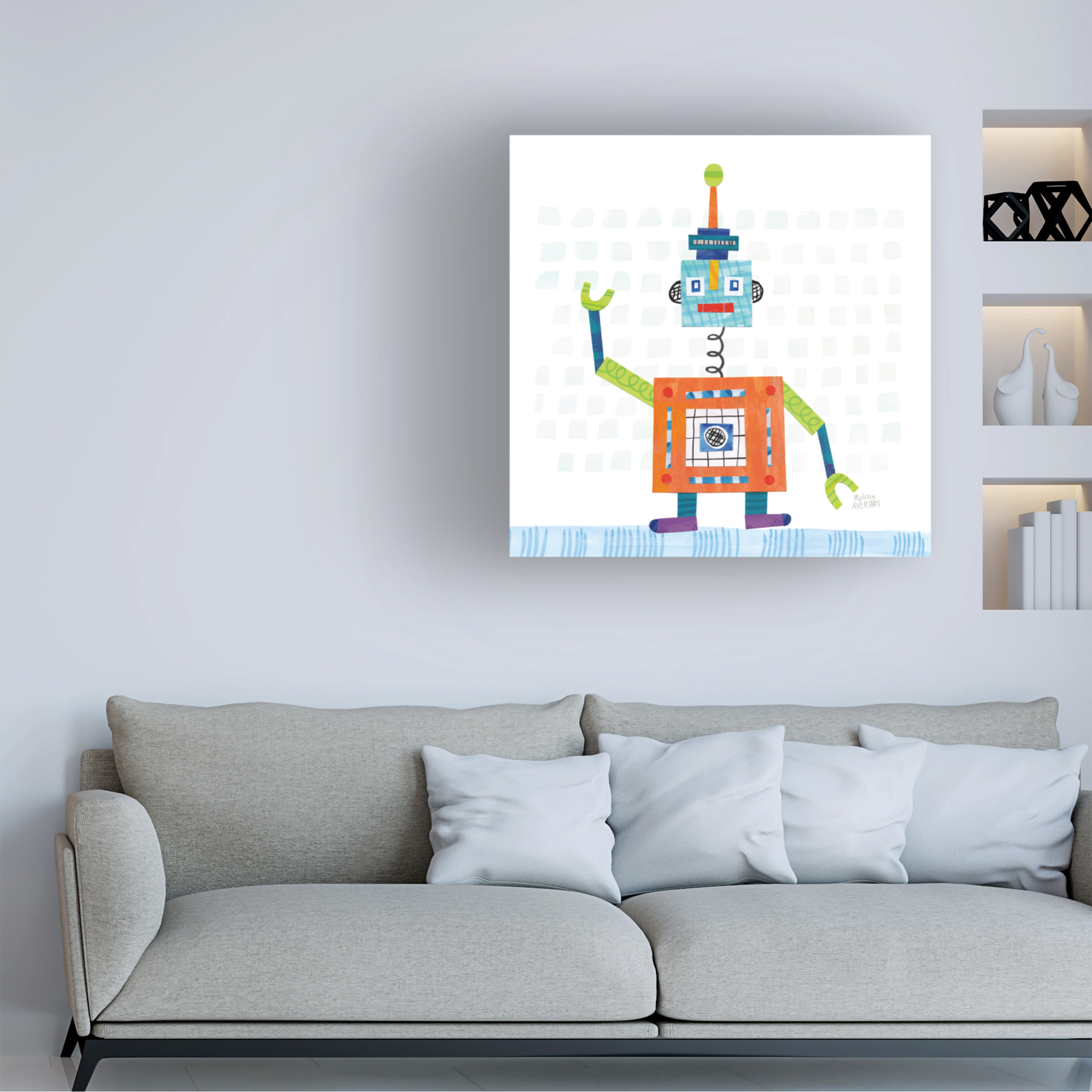 Melissa Averinos 'Robot Party III on Squares' Canvas Art
