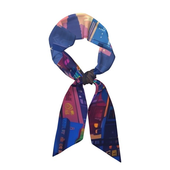 Easygdp Taxi Colorful Town Neck Scarf Printed Scarves Head for Women'S Fashion Satin Scarfs For Bag Hair for Dating, Travel