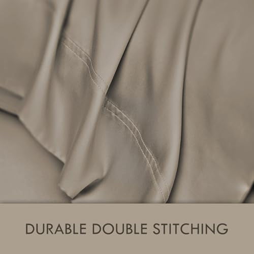 ClevaHome 4-Piece Queen Bamboo Bed Sheet Set, 100% Organic Cooling Fabric, 16" Deep Pocket, Taupe