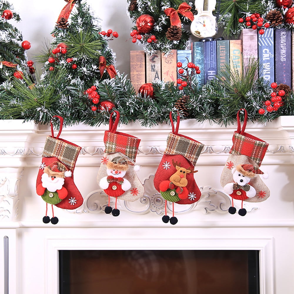 Christmas Stocking Knit Sock Santa Candy Gift Bags Xmas Hanging Ornament Decor 