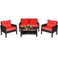 thumbnail image 2 of Barara King 4 Pieces Outdoor Rattan Wicker Loveseat Furniture Set with Cushions Patio Garden Lawn Cushioned Seat, Wicker Patio sectional Furniture Sets-Red, 2 of 3