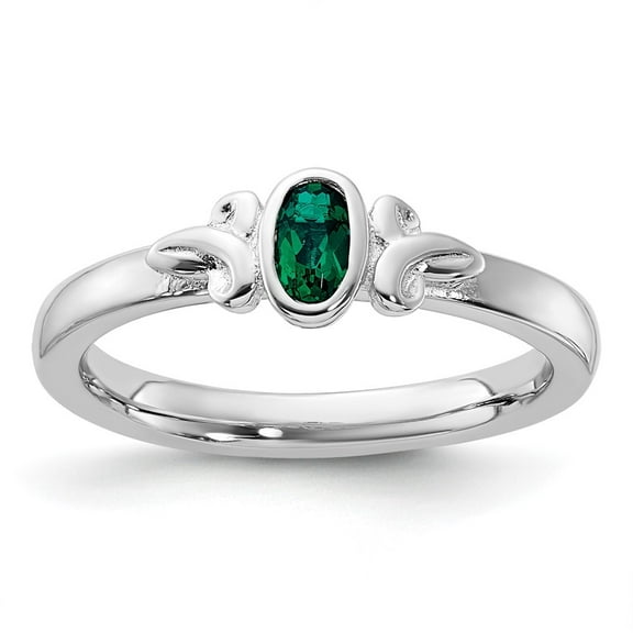 Auriga 925 Sterling Silver Created Emerald Ring for Women Size- 10