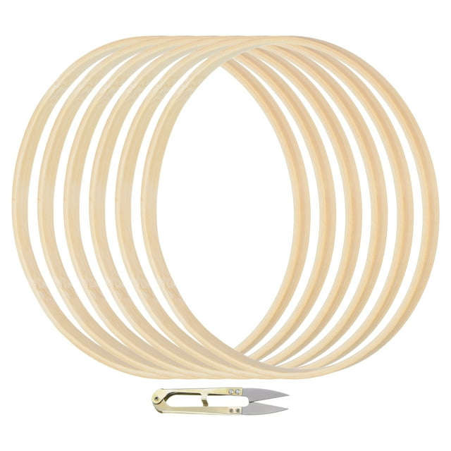 Unique Bargains 10 Inch Bamboo Macrame Floral Hoop Craft Rings with 1 Scissor for DIY Decor 6Pcs