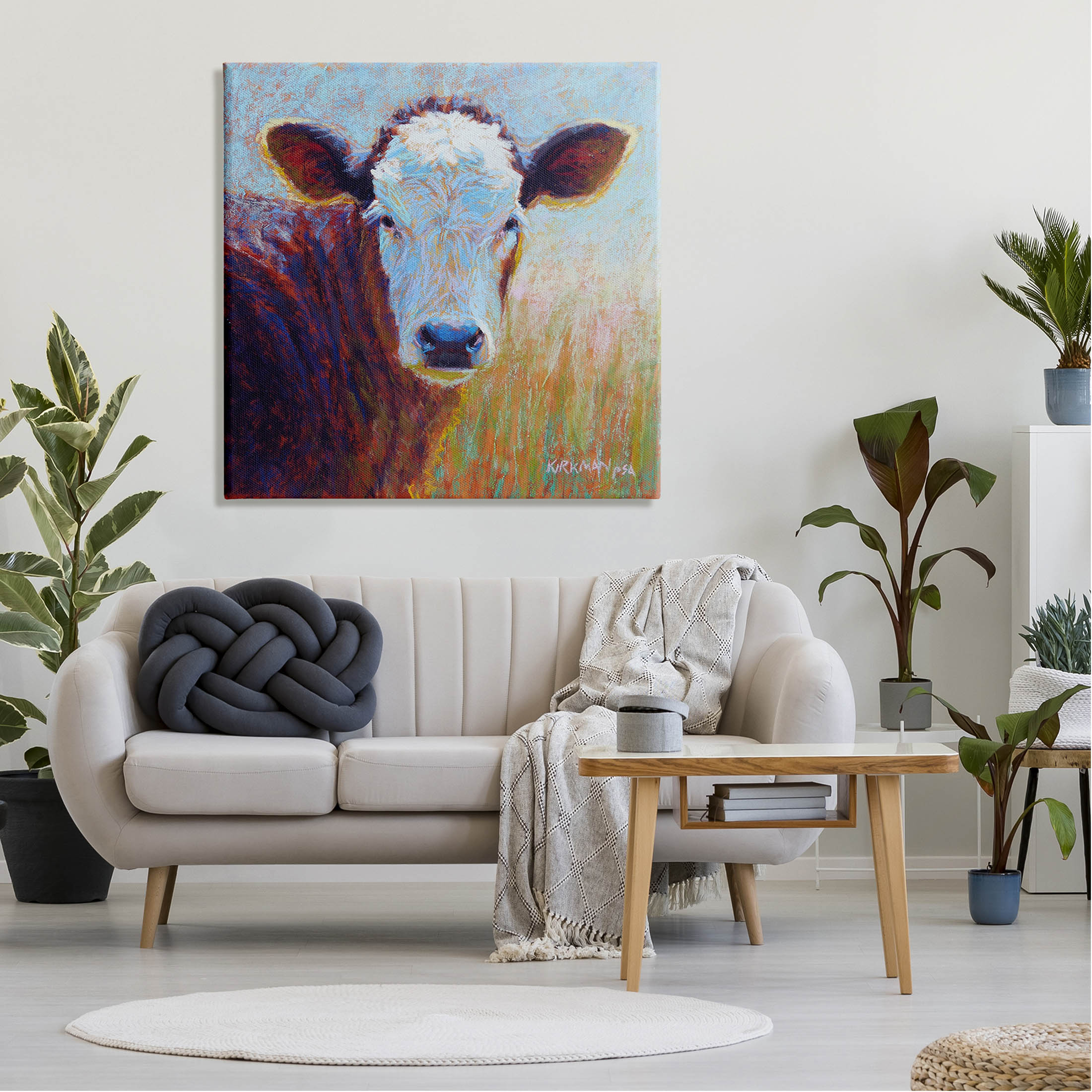 Country Cow Gazing Painting Animals & Insects Painting Gallery Wrapped Canvas Print Wall Art