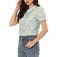 thumbnail image 4 of INSPIRE CHIC Women's Button Down Blouse Puff Short Sleeve Turndown Collar Floral Cotton Top S Blues, 4 of 6