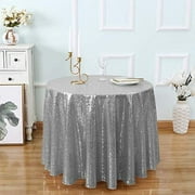Kirsooku Sliver Sequin Tablecloth Glitter Sparkly Iridescent Shimmer for Round Table Cloth 50 Inch Table Covers Decorations for Birthday Party Supplies Event Wedding Table Skirt Decor