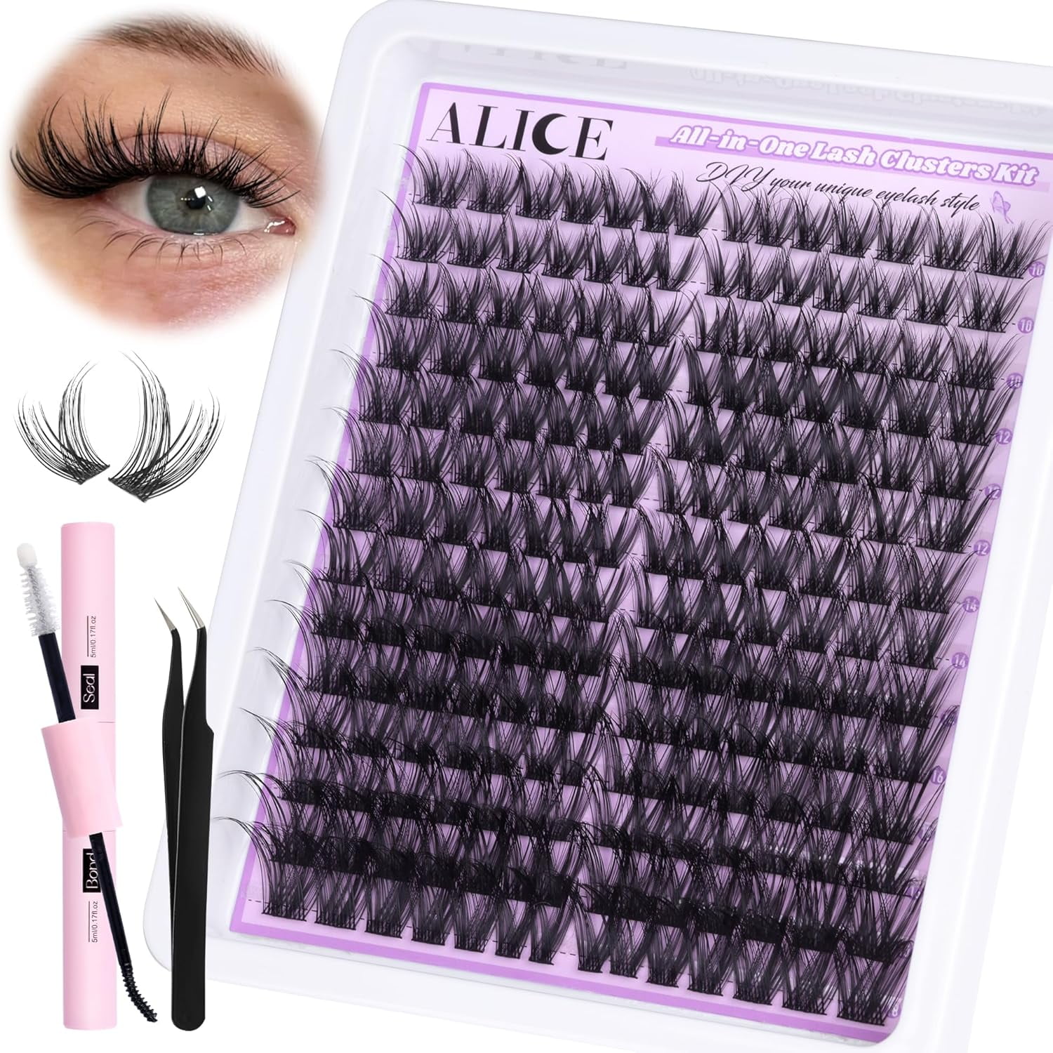 Cluster Eyelash Extension Kit Natural Wispy Lash Clusters Kit DIY Lash Extension Kit 196pcs 10-18mm Individual Lashes with Mix 4-7mm of Lash Band Lash Glue Lash Twezeers