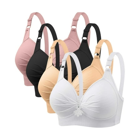 GERsome Pack of 4 Assorted Color Comfortable Full Coverage Bra for Women Wireless Bras with Soft Support Plus Size Everyday Bras 4PC#Pink/Black/Beige/White S