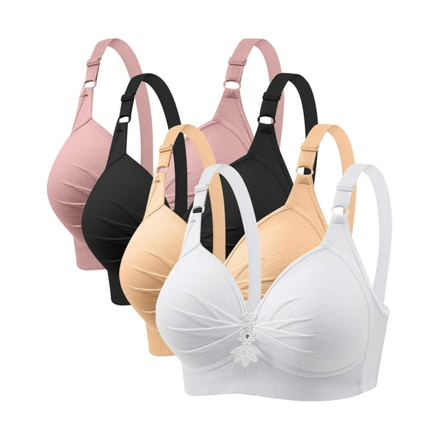 Kovlvoll 4pc Plus Size Bras for Women Wireless No Underwire Full Coverage Gathered Strap Adjustable Everyday Bralettes