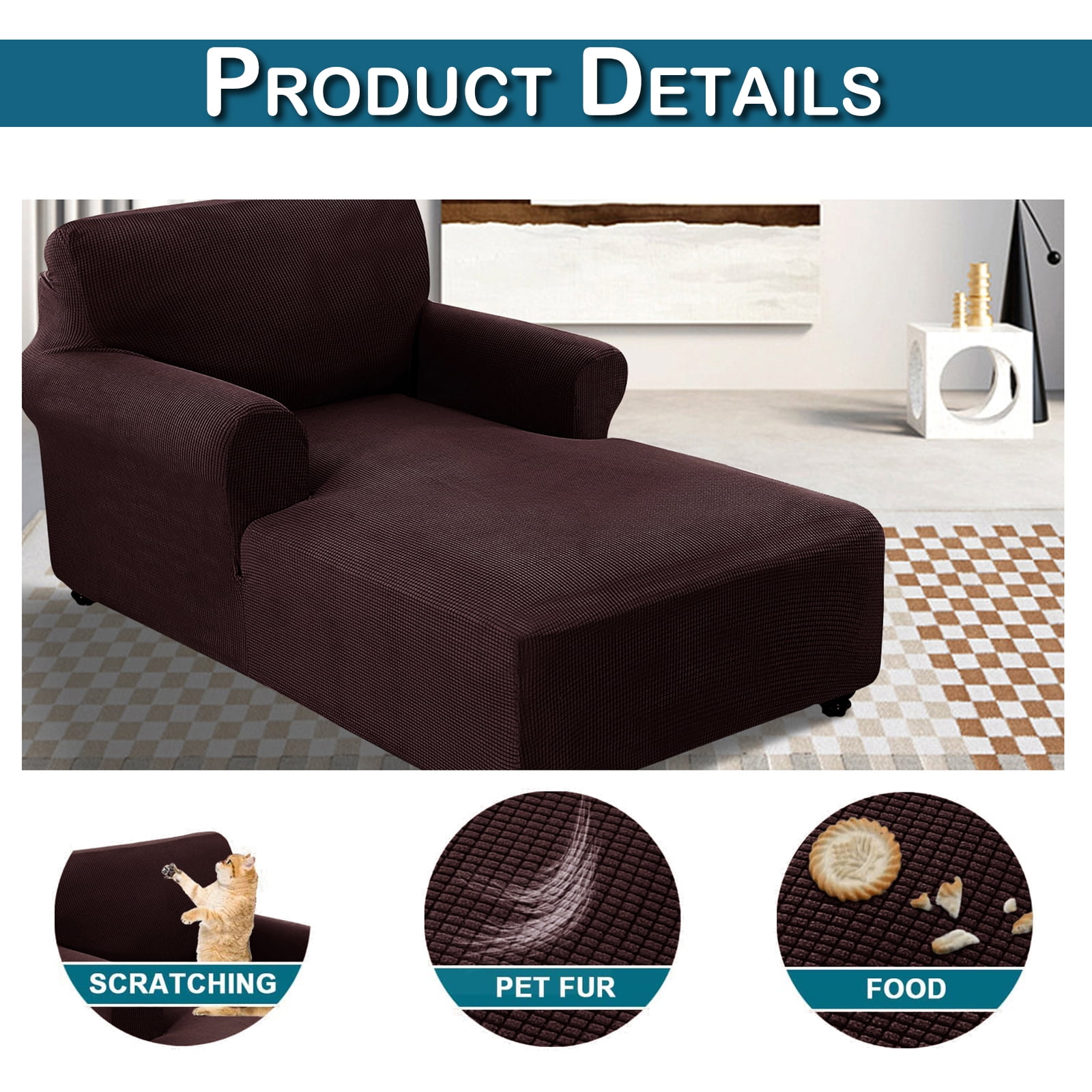 Lapalife Chaise Lounge Cover Indoor, Lounge Sofa Slipcover 1-Piece Stretch Furniture Slipcover with Arms, Brown