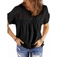 thumbnail image 3 of UVN Summer Shirts for Women Short Sleeve Blouses Ladies Crewneck Lace Crochet Tops Dressy Chiffon Blouses, 3 of 8