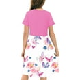 thumbnail image 4 of SGFCWSX Girls Short Sleeve Midi Dress Teens Crewneck Print Summer A-Line Dress for Casual Wear Pink Size 13-14 Years, 4 of 7