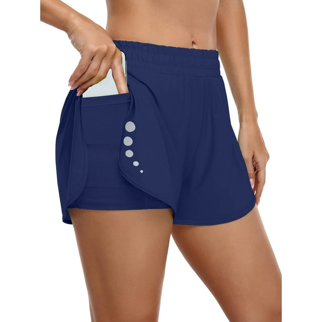 Shorts de Course Athlétiques pour Femmes Taille Haute avec Poches Cachées