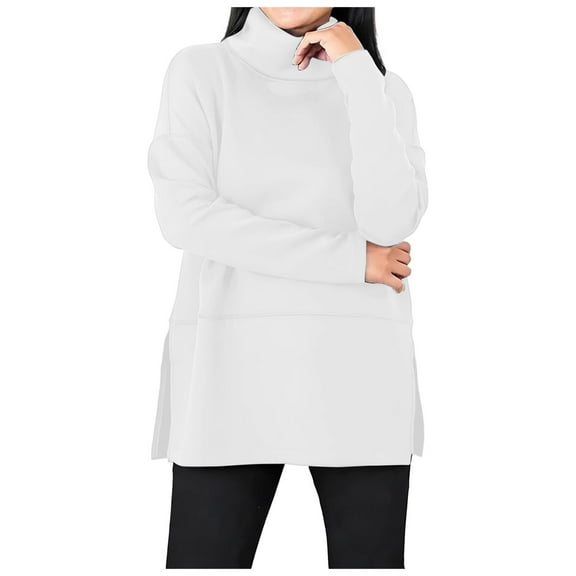 GEWSEY Womens Long Sleeve Tops Turtleneck Sweatshirt Fall Fashion 2025 Air Essentials Tunic Tops (White, S)