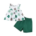 thumbnail image 2 of CUZIBR Summer Toddler Baby Girls 2 Piece Sets Sleeveless Floral Prints Cute Bow Crewneck Pleated Tank Top Blouse Shorts Breathable Stylish Lightweight Outfits,Green,2-3 Years, 2 of 6