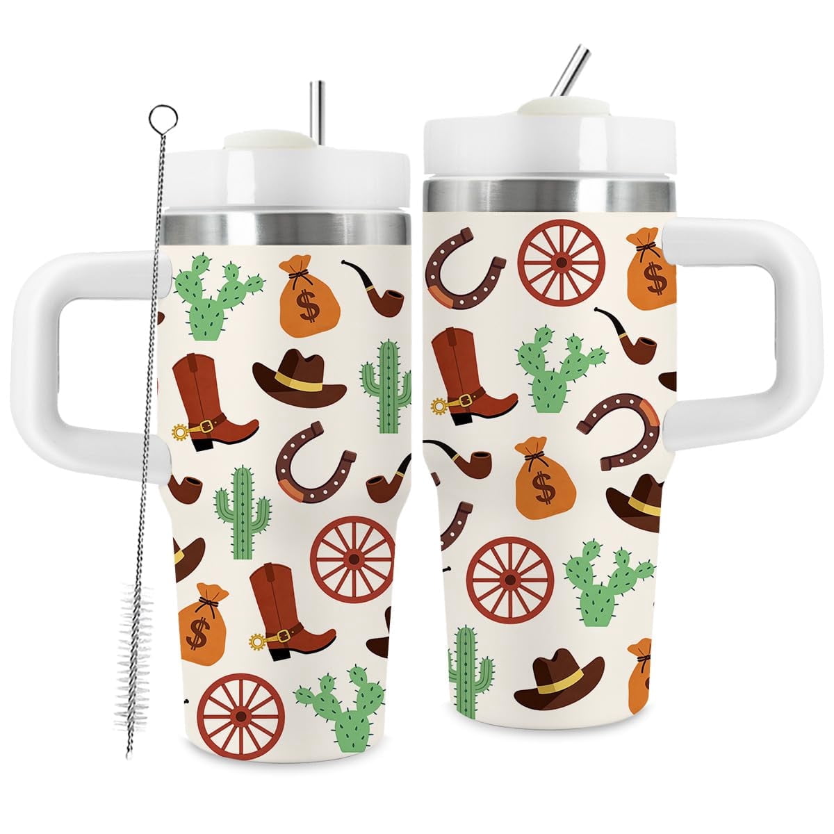 JOPJOLIW 14oz Cowboy Tumbler with Handle and Straw, Stainless Steel Vacuum Insulated Tumblers, Birthday Gifts for Cowboy Lover, Boy, Son, Gift for Men on Christmas Fathers Day