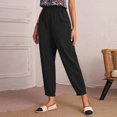 thumbnail image 3 of EDFBUYKRS Female Women Pants Casual Linen Pants Women Petite Short Length Women's Spring and Summer and Linen Solid Color Casual Stitching Wide-Leg Trousers Loose Pocket Straight-Leg Pants Xxl, 3 of 7