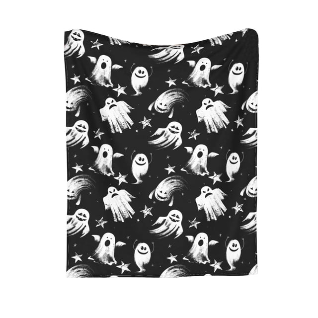 Black White Spooky Theme Flannel Blanket Throw 100X70Cm Bed Sofa Blanket Halloween Bedding Polyester Fabric B Soft Cozy Plush Accent Blanket Festive Decor Cover Black White Design B B
