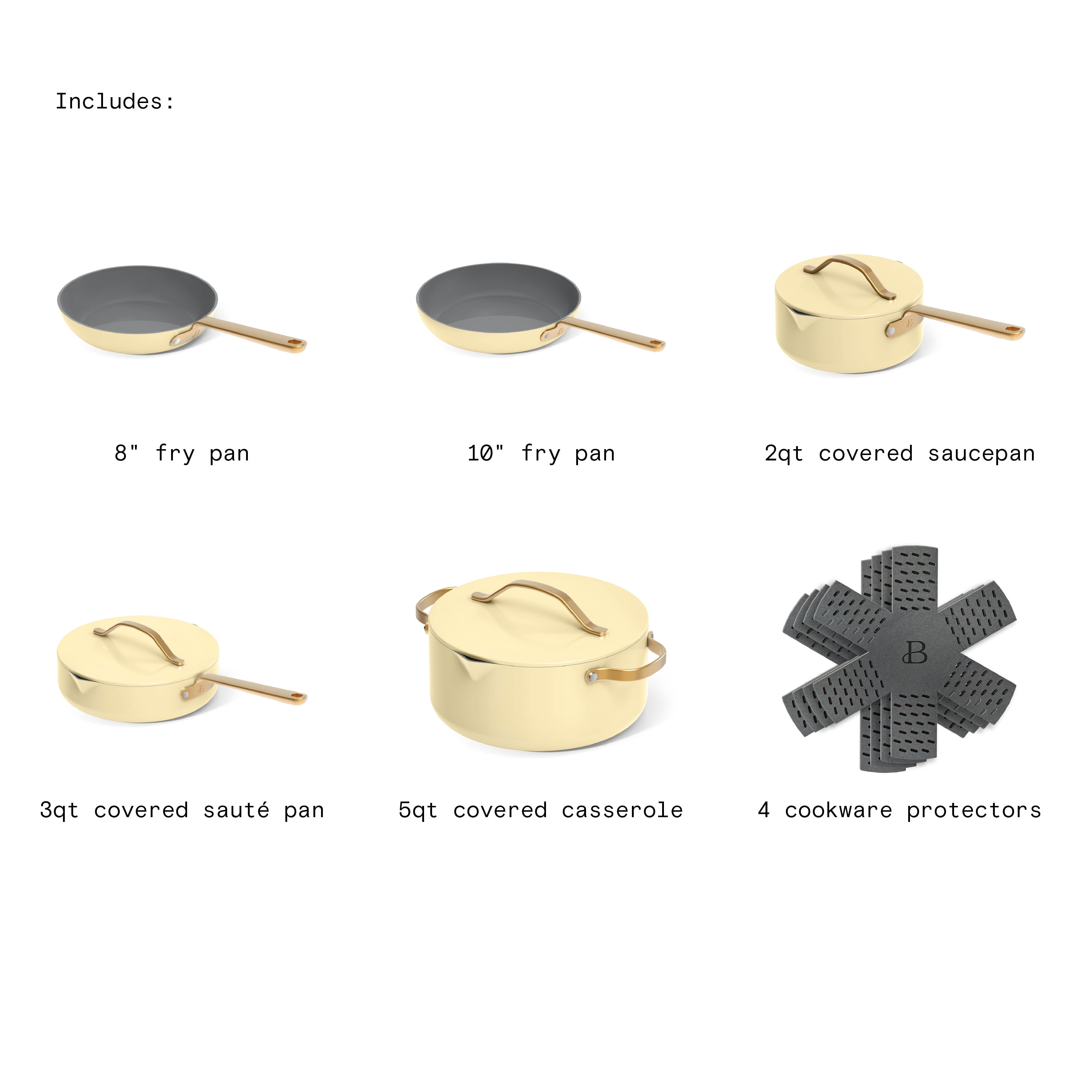 Beautiful 12-Piece Ceramic Nonstick Cookware Set, Pots and Pans with Strainer Lids, Buttercream by Drew Barrymore