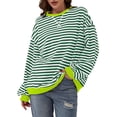 thumbnail image 3 of Women Oversized Striped Color Block Long Sleeve Crew Neck Sweatshirt Casual Loose Pullover Y2K Shirt Top, 3 of 7