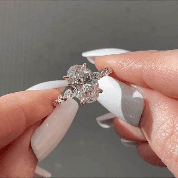 Solitaire Brilliance 4CT Oval Moissanite Hidden Halo Pave Engagement Ring For Women 10k Yellow Gold Ring Size 4