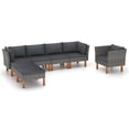 thumbnail image 1 of vidaXL 7 Piece Garden Lounge Set Poly Rattan and Eucalyptus Wood Grey, 1 of 5